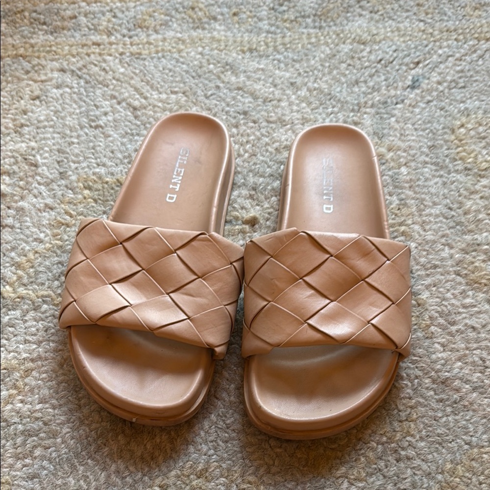 Anthropologie Woven Tan Slide Sandals